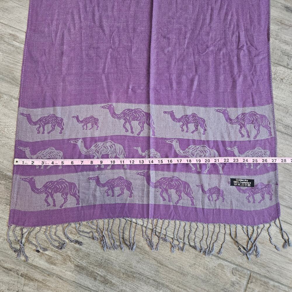 Golden Sky 100% Cashmere Scarf Purple Grey Camel Print Shawl Wrap Winter Fall - Picture 3 of 10